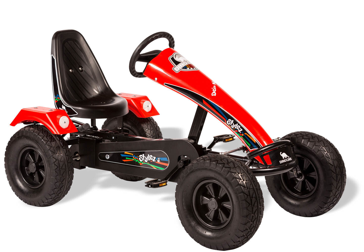 Dino-Cars Stylez - Rahmen Schwarz | Frontspoiler und Kotflügel Rot | Offroad-Breitreifen | ZF Freilauf