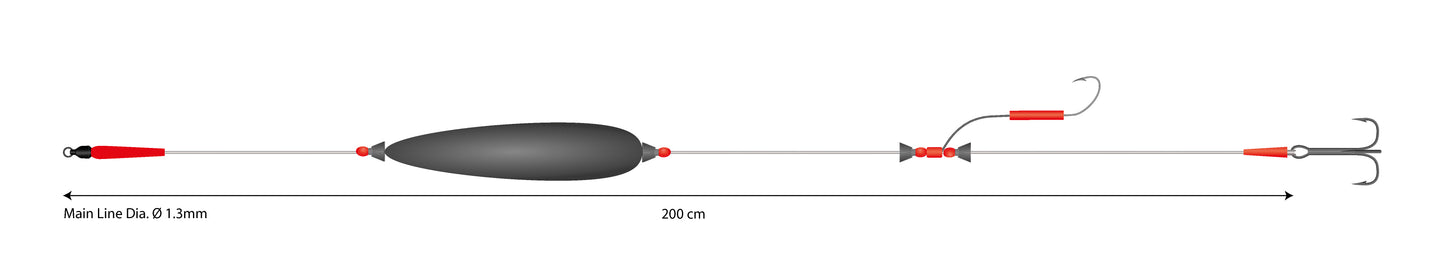 Mikado Set - Wels - Mono Catfish Set Iii - Big Bait Ready Rig 20g/200cm/100kg - Drillingshaken: 3/0 Haken Grösse 6/0 - 1 Stk.