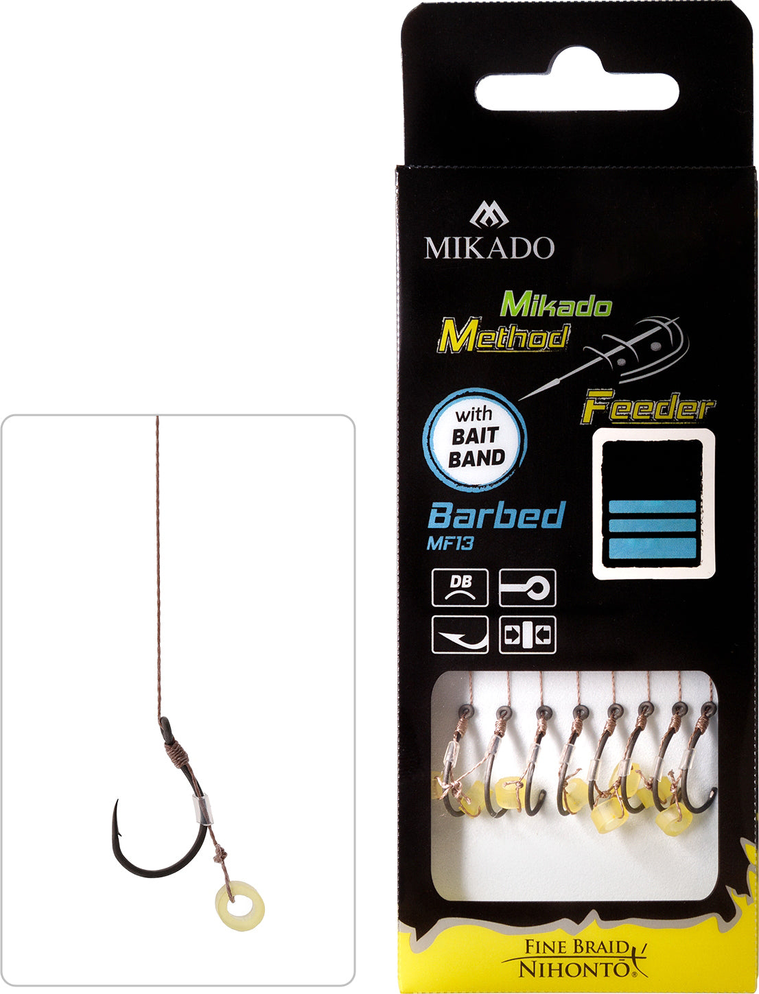 Mikado Methode Feeder Rig - Mit Gummi - Haken Mit Widerhaken Grösse 12 / Geflochtene Schnüre: 0.12mm/10cm - 8 Stk.