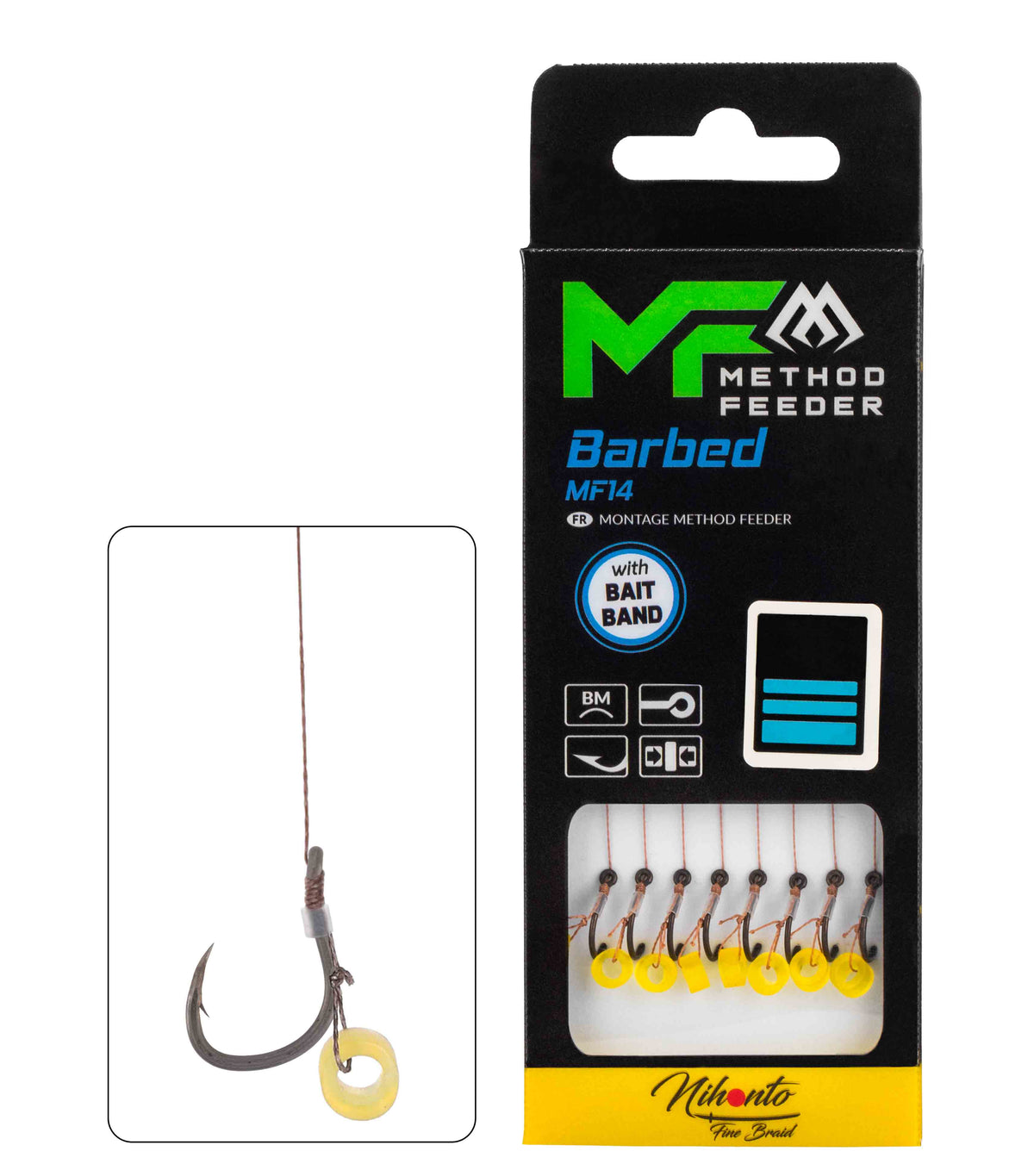 Mikado Leader Mf - MF14 Mit Gummi - Haken Mit Widerhaken Grösse 8 / Geflochtene SCHNÜRE: 0.14mm/10cm - 8 Stk.