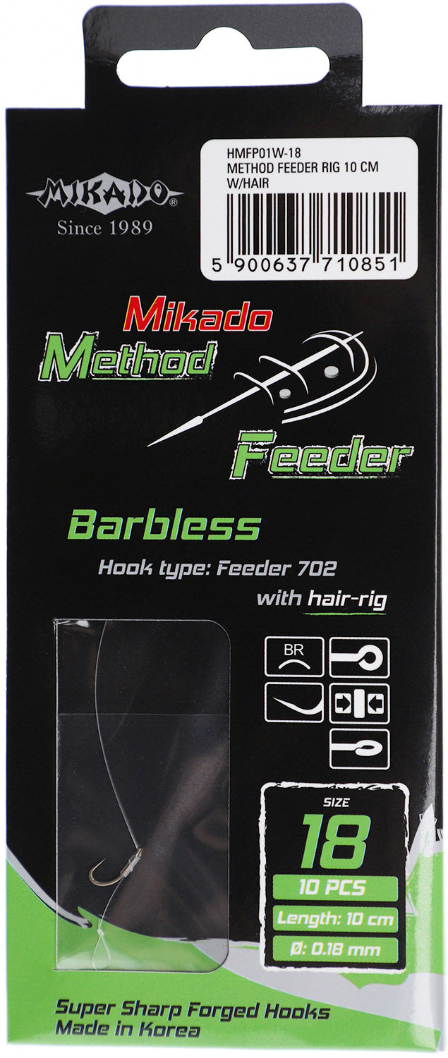 Mikado Methode Feeder Rig - Mit Haar - Haken Ohne Widerhaken 16 / Schnur: 0.20mm/10cm - 8 Stk.