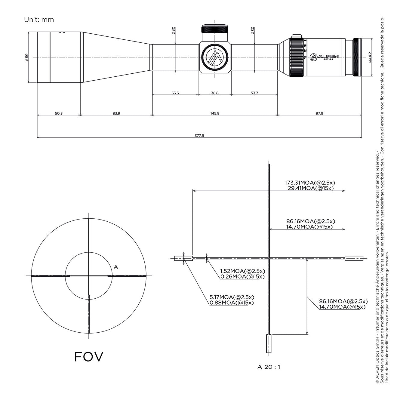 ALPEN OPTICS Apex XP Zielfernrohr 2.5–15x50 A4 mit SmartDot Technology