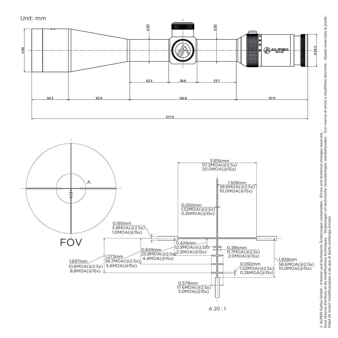 ALPEN OPTICS Apex XP Zielfernrohr 2.5–15x50 BDC mit SmartDot Technology