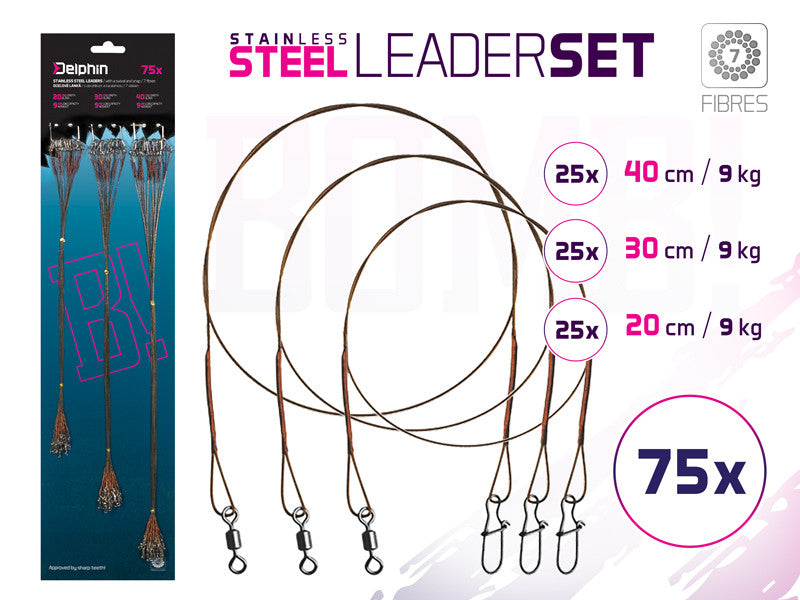 Stahlvorfach Set BOMB! Mit Wirbel und Karabiner / 7 Stahlfäden