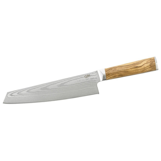 CJH Kiritsuke-Messer groß, 67-Lagen Damast, Olivenholz