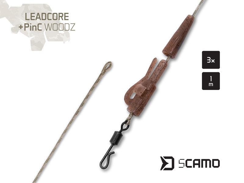 Vorfach Delphin sCAMO Leadcore + PinC WOODZ / 3 Stück