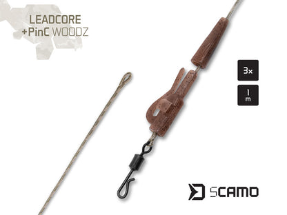 Vorfach Delphin sCAMO Leadcore + PinC WOODZ / 3 Stück