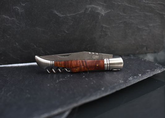 CJH Taschenmesser, Damast, Quittenholz
