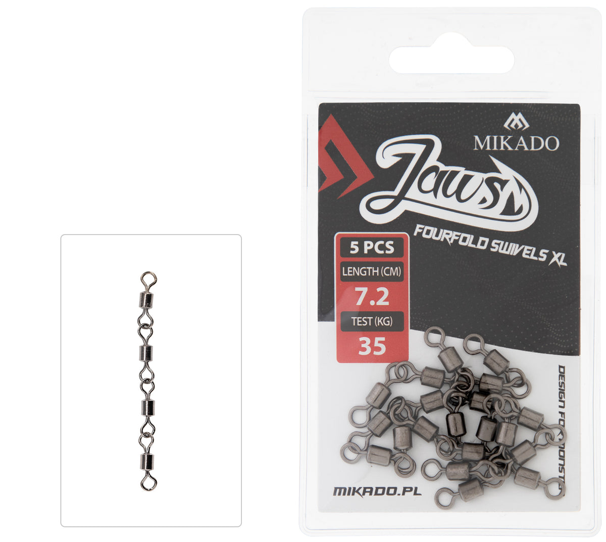 Mikado Wirbel - Jaws Fourfold Swivels Xl - 35kg - 5 Stk.