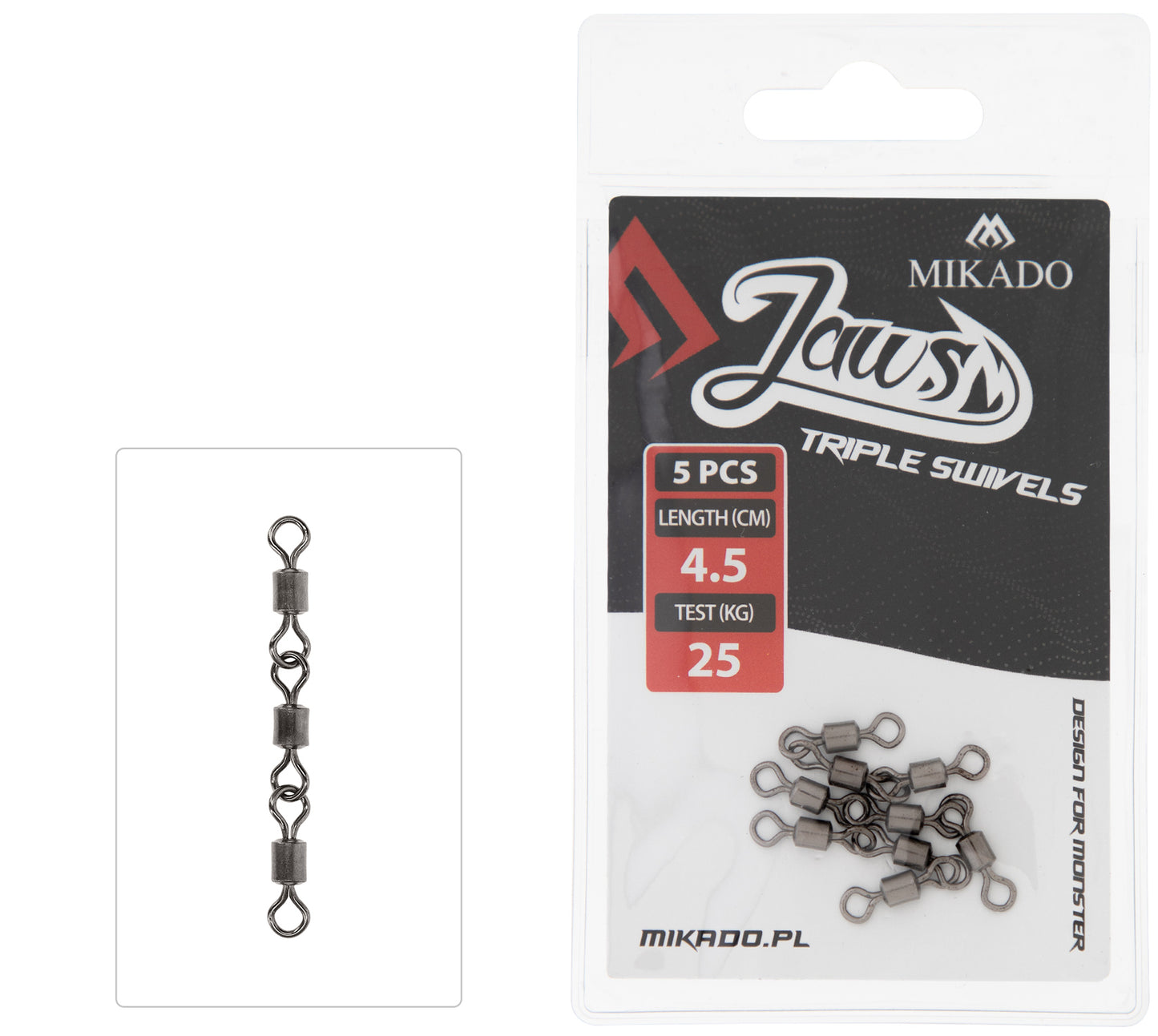 Mikado Wirbel - Jaws Triple Swivels - 25kg - 5 Stk.