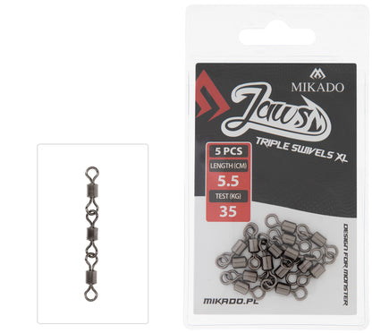 Mikado Wirbel - Jaws Triple Swivels Xl - 35kg - 5 Stk.