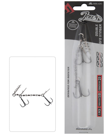 Mikado Stinger - Jaws Double Evo Stinger - 25kg - Drillingshaken NR. 1/0 - 1 Stk.
