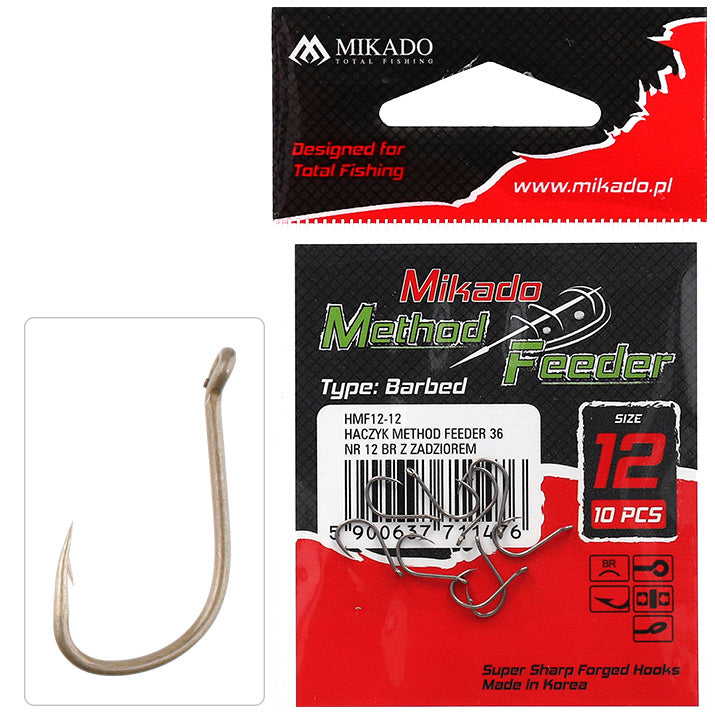 Mikado Haken - Method Feeder - 36 NR. 8 Br - Mit Widerhaken - 10 Stk.