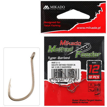 Mikado Haken - Method Feeder - 36 NR. 8 Br - Mit Widerhaken - 10 Stk.
