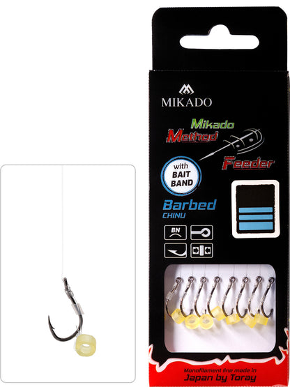 Mikado Methode Feeder Rig - Mit Gummi - Haken Mit Widerhaken Grösse 6 / Schnur: 0.28mm/10cm - 8 Stk.