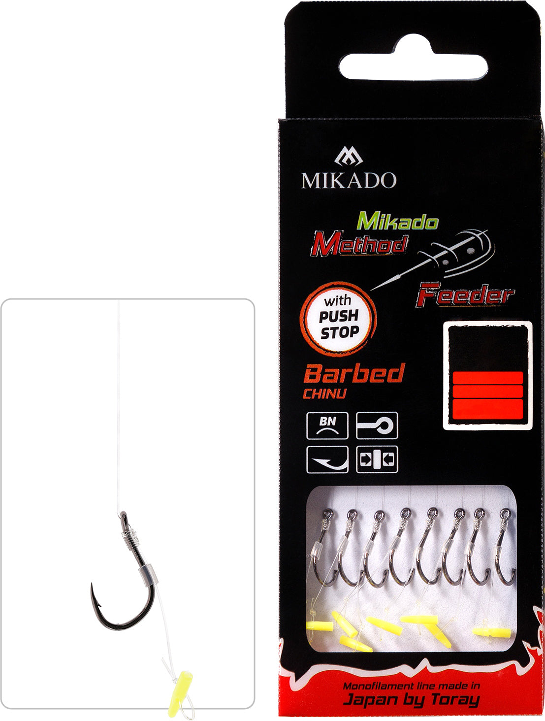 Mikado Methode Feeder Rig - Mit Push Stop - Haken Mit Widerhaken Grösse 10 / Schnur: 0.23mm/10cm - 8 Stk.