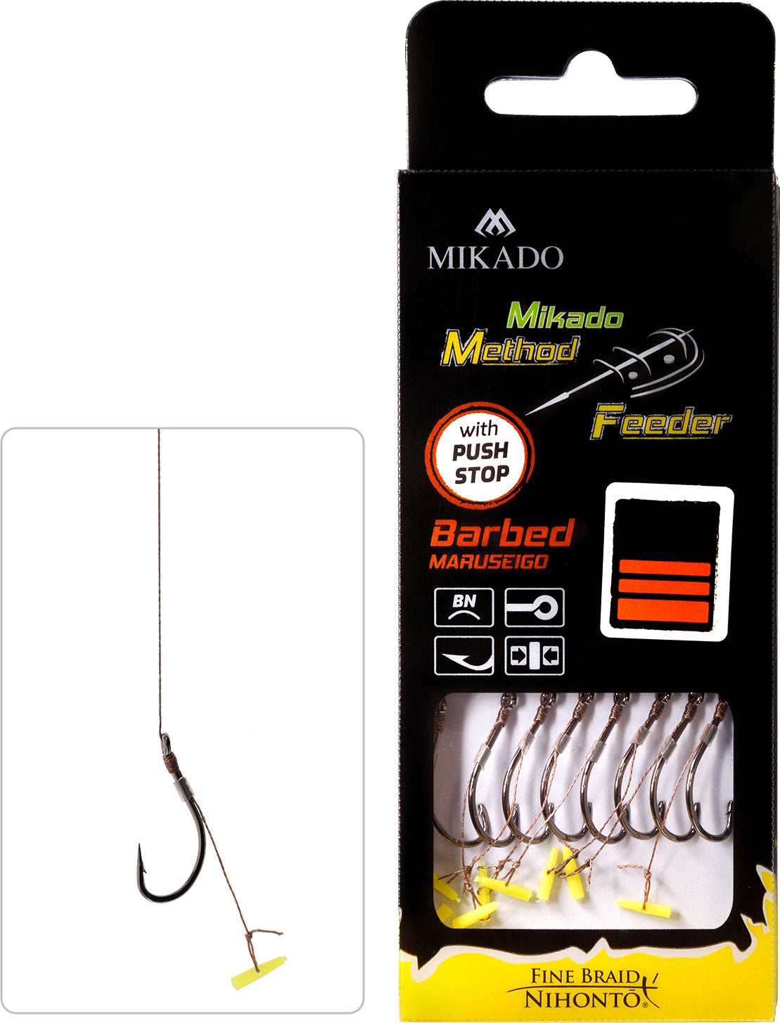 Mikado Methode Feeder Rig - Mit Push Stop - Haken Mit Widerhaken Grösse 12 / Geflochtene Schnüre: 0.12mm/10cm - 8 Stk.