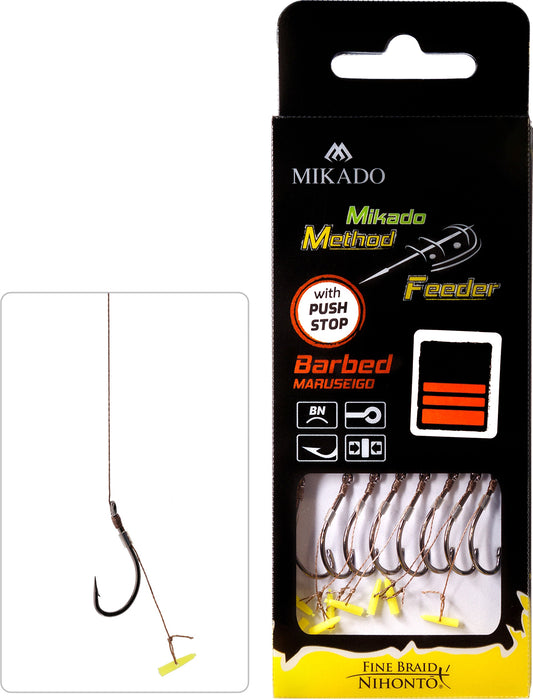 Mikado Methode Feeder Rig - Mit Push Stop - Haken Mit Widerhaken Grösse 4 / Geflochtene Schnüre: 0.16mm/10cm - 8 Stk.
