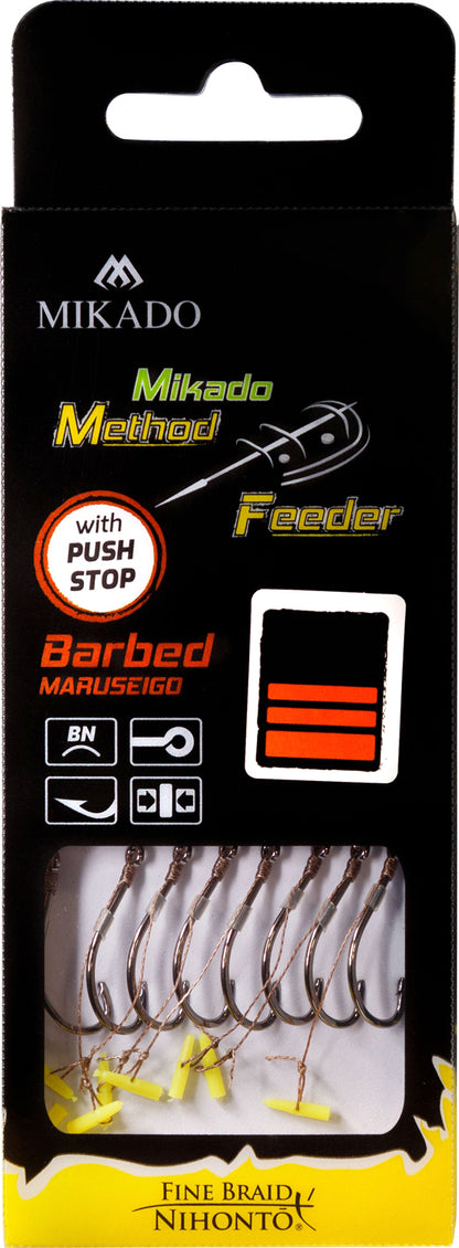 Mikado Methode Feeder Rig - Mit Push Stop - Haken Mit Widerhaken Grösse 12 / Geflochtene Schnüre: 0.12mm/10cm - 8 Stk.