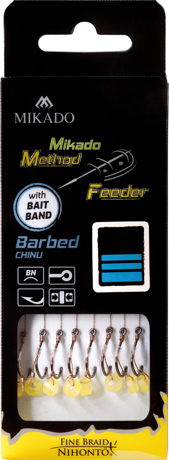 Mikado Methode Feeder Rig - Mit Gummi - Haken Mit Widerhaken Grösse 14 / Geflochtene Schnüre: 0.10mm/10cm - 8 Stk.