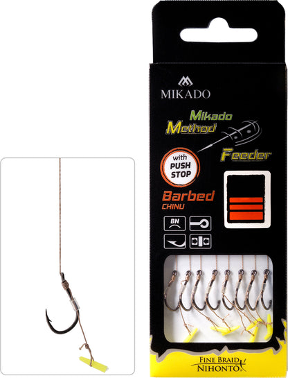 Mikado Methode Feeder Rig - Mit Push Stop - Haken Mit Widerhaken Grösse 10 / Geflochtene Schnüre: 0.12mm/10cm - 8 Stk.