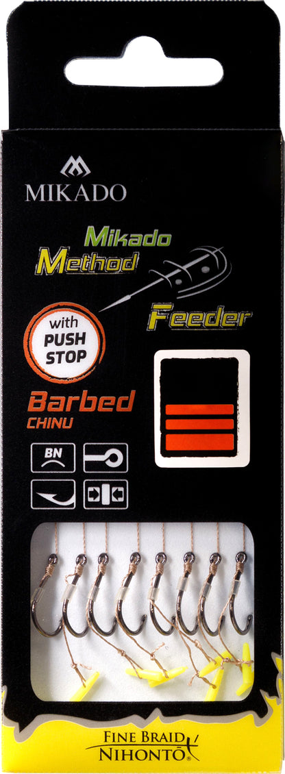 Mikado Methode Feeder Rig - Mit Push Stop - Haken Mit Widerhaken Grösse 6 / Geflochtene Schnüre: 0.16mm/10cm - 8 Stk.
