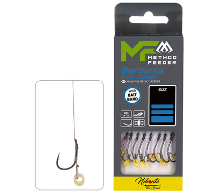 Mikado Leader Mf - Mit Gummiband - Haken Ohne Widerhaken NR. 6 Db / Geflochtene SCHNUR: 0,12 MM/10 Cm - 8 STK.