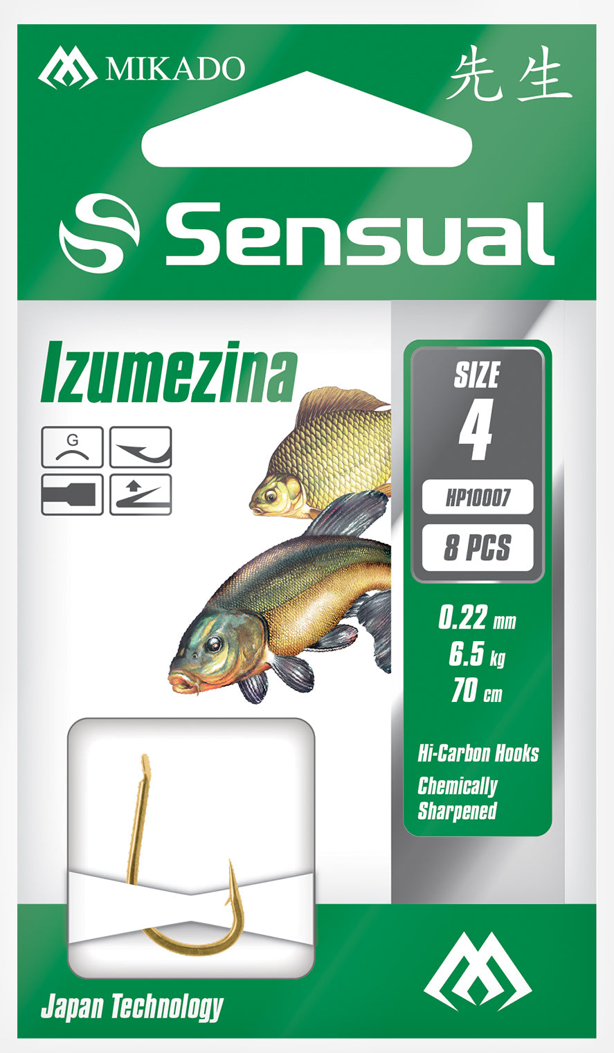 Mikado Gebundene Haken - Sensual - Izumezina No 8 G / Schnur: 0.18mm/70cm - 8 Stk.