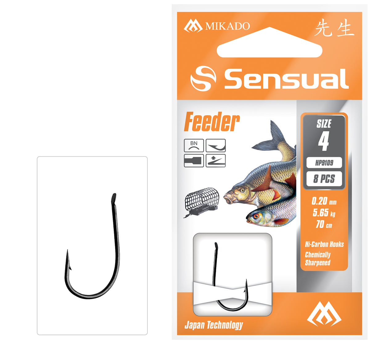 Mikado Gebundene Haken - Sensual - Feeder 9109 No 10 Bn / Schnur: 0.14mm/70cm - 8 Stk.