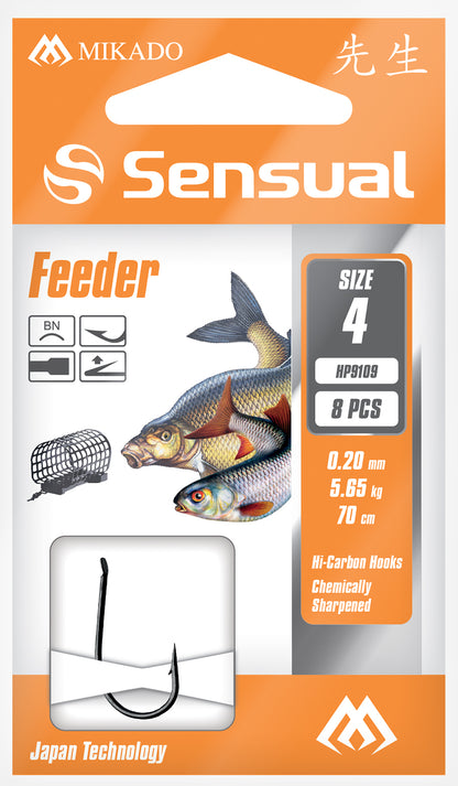 Mikado Gebundene Haken - Sensual - Feeder 9109 No 10 Bn / Schnur: 0.14mm/70cm - 8 Stk.