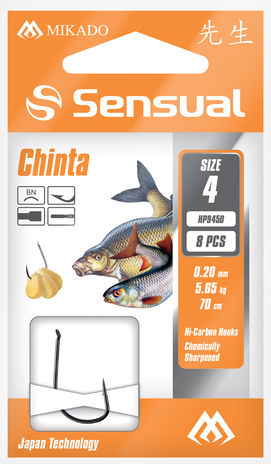 Mikado Gebundene Haken - Sensual - Chinta No 8 Bn / Schnur: 0.16mm/70cm - 8 Stk.