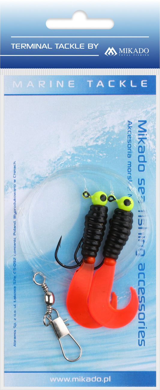 Mikado Meeres-Set - Pilk Twist Jighead Rig 7.5cm-2x3g - Schwarz Und Rot - 1 Satz
