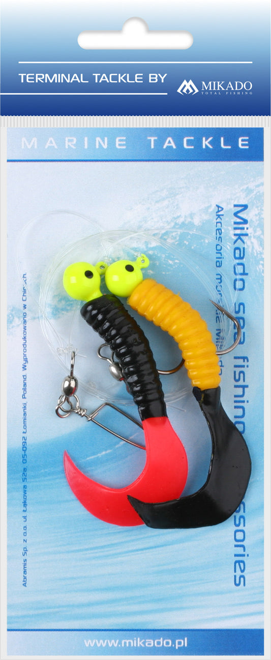 Mikado Meeres-Set - Pilk Twist Jighead Rig 7.5cm-2x6g - Gelb Rot Schwarz - 1 Satz