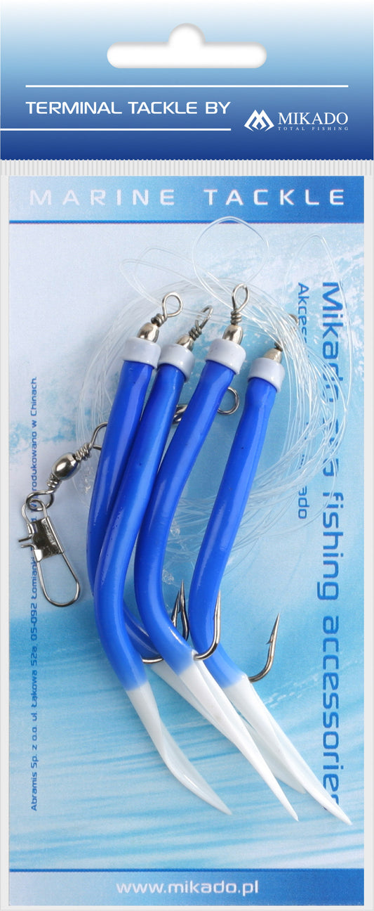 Mikado Meeres-Set - Gummi Makk Rig - Haken Grösse 4x2/0 - Blau - 1 Satz