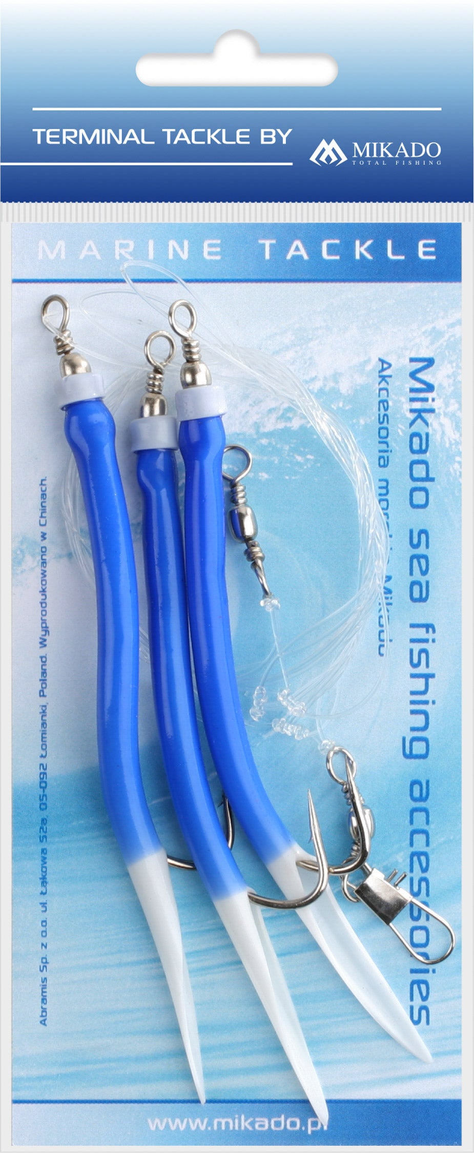 Mikado Meeres-Set - Gummi Makk Rig - Haken Grösse 3x4/0 - Blau - 1 Satz