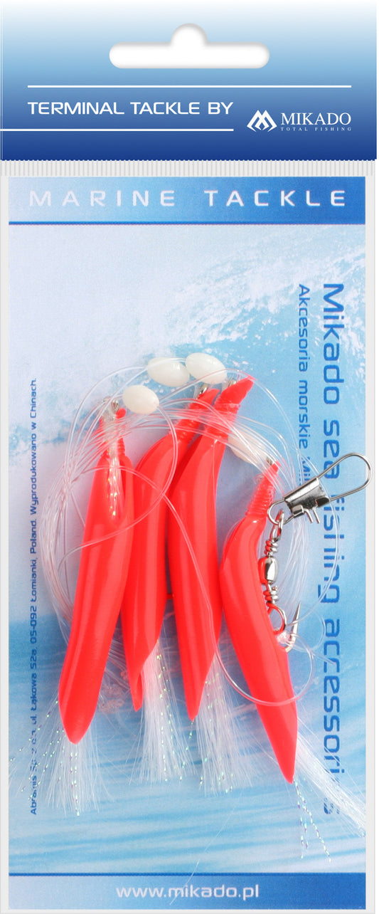 Mikado Meeres-Set - Hair Tube Rig - Haken Grösse 1/0 - Rot Und Weiss - 1 Satz