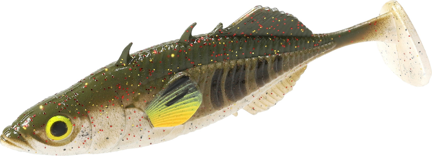 Mikado Köder - Real Fish Stickleback 8cm / Green Pumpkin - 5 Stk.