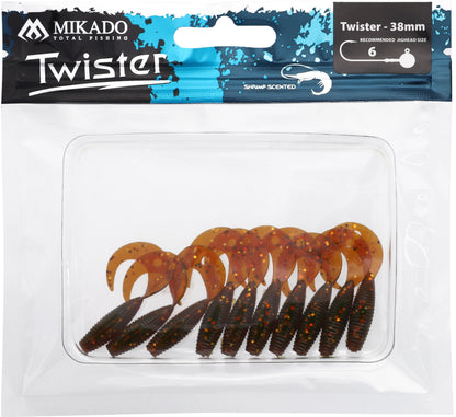 Mikado Köder - Twister 38mm/ Motoroil Gold - 10 Stk.