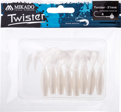 Mikado Köder - Twister 51mm/ Pearl - 8 Stk.