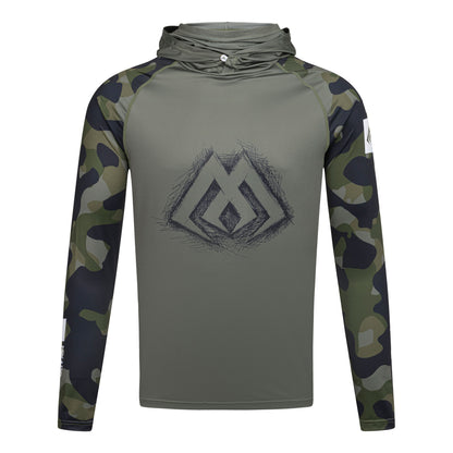 Mikado Longsleeve - Hoodie Mit Gesichtsschutz - Mit Upf-Filter - Green Camo - Größe 3XL - 1 Stk.