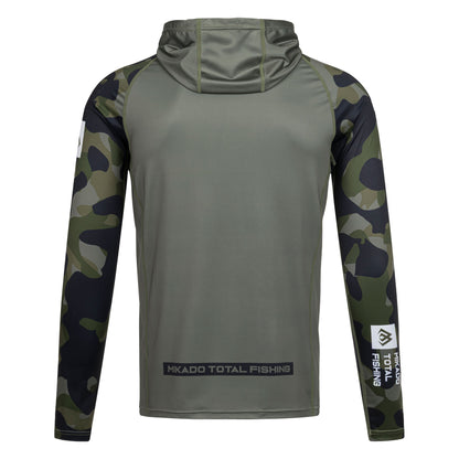 Mikado Longsleeve - Hoodie Mit Gesichtsschutz - Mit Upf-Filter - Green Camo - Größe L - 1 Stk.