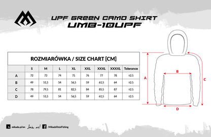 Mikado Longsleeve - Hoodie Mit Gesichtsschutz - Mit Upf-Filter - Green Camo - Größe S - 1 Stk.