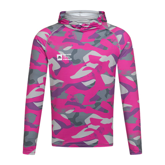 Mikado Damen Longsleeve - Hoodie Mit Gesichtsschutz - Mit Upf-Filter - Lady Camo - Größe L - 1 Stk.