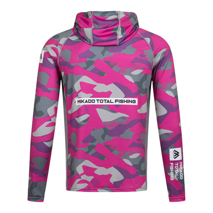 Mikado Damen Longsleeve - Hoodie Mit Gesichtsschutz - Mit Upf-Filter - Lady Camo - Größe L - 1 Stk.