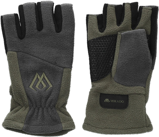 Mikado Fleecehandschuhe - Ohne Finger Größe M - Grau Und Grün - 1 Set.
