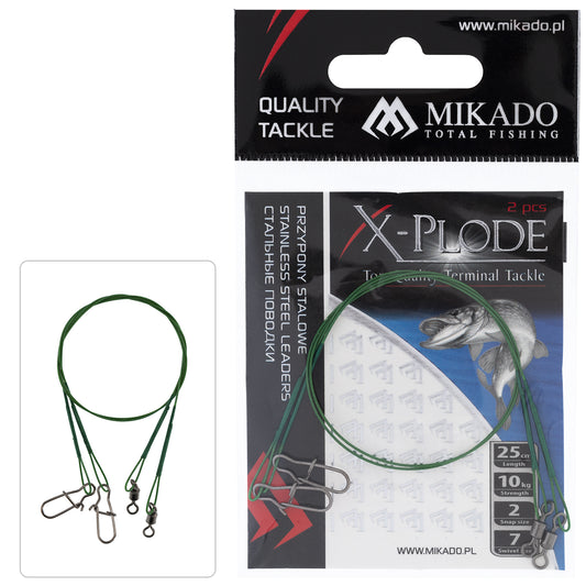 Mikado Stahl-Leader - Mit Wirbel Und Safety Snap 25cm/10kg - Grün - 2 Stk.