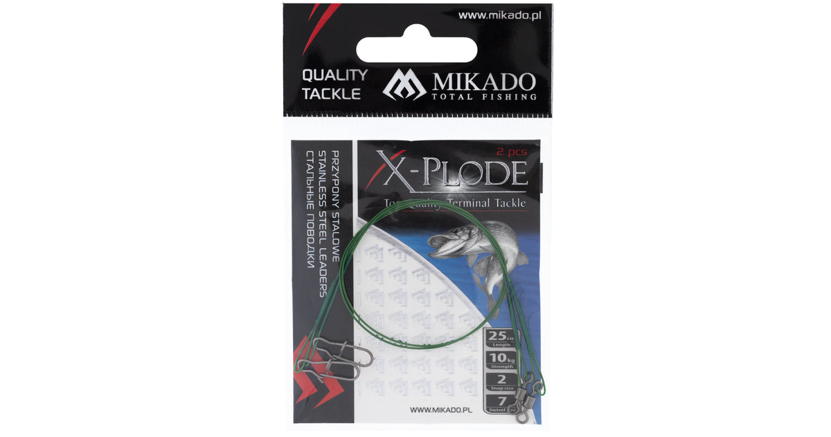 Mikado Stahl-Leader - Mit Wirbel Und Safety Snap 25cm/10kg - Grün - 2 Stk.
