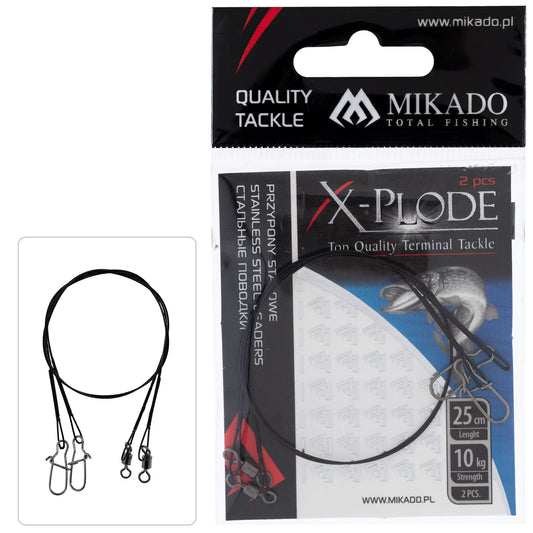 Mikado Stahl-Leader - Mit Wirbel Und Safety Snap 25cm/10kg - 2 Stk.