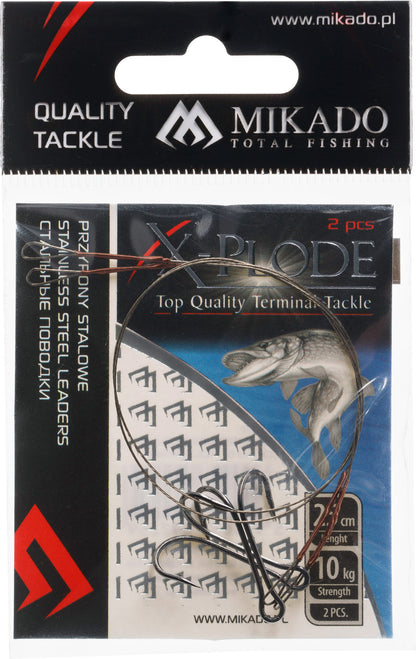 Mikado Stahl-Leader - Mit Wirbel Und Doppeltem Drilling 25cm/10kg - Braun - 2 Stk.
