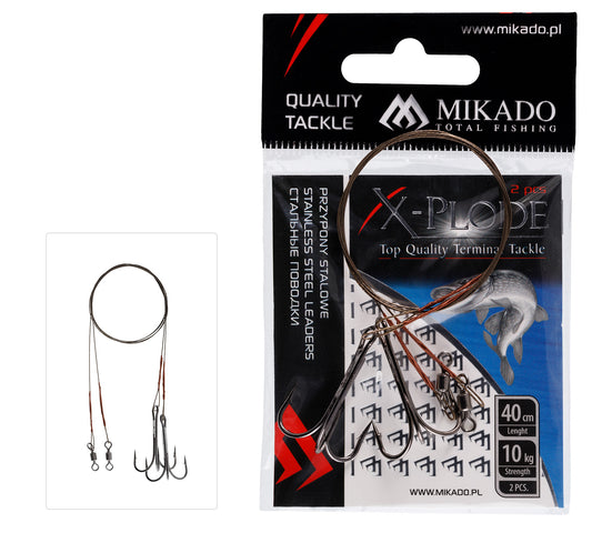 Mikado Stahl-Leader - Mit Wirbel Und Drilling 40cm/10kg - Braun - 2 Stk.